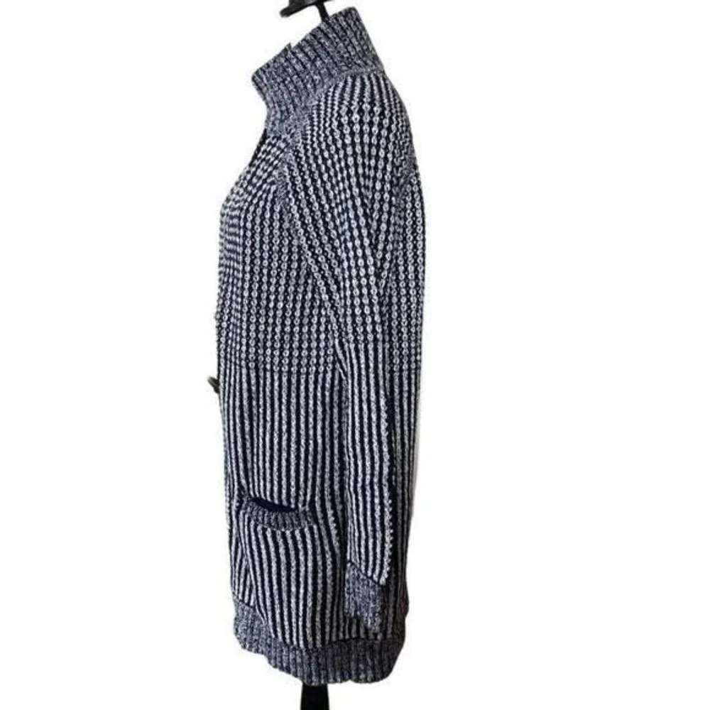 Gap knitted navy blue & white duffel faux wood buttons long cardigan women Large